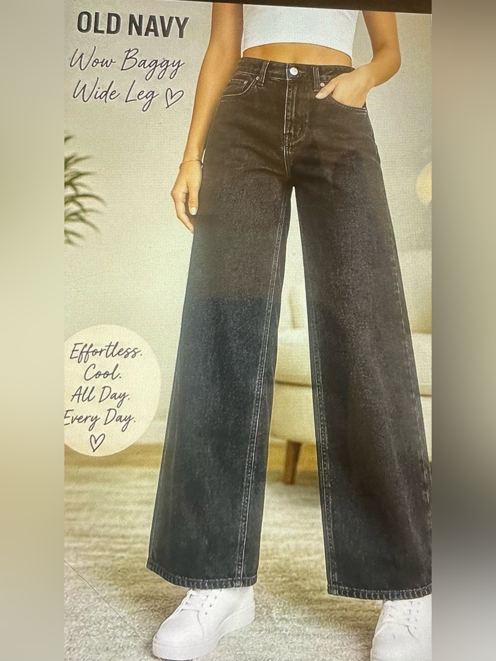 OLD NAVY WOW BAGGY WIDE LEG JEANS (size4) WASHED BLACK